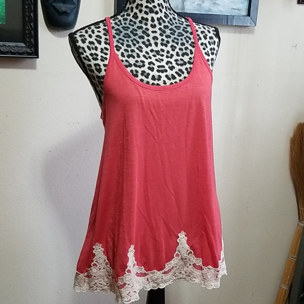 Rewind Xl tank top, dark coral lace bottom